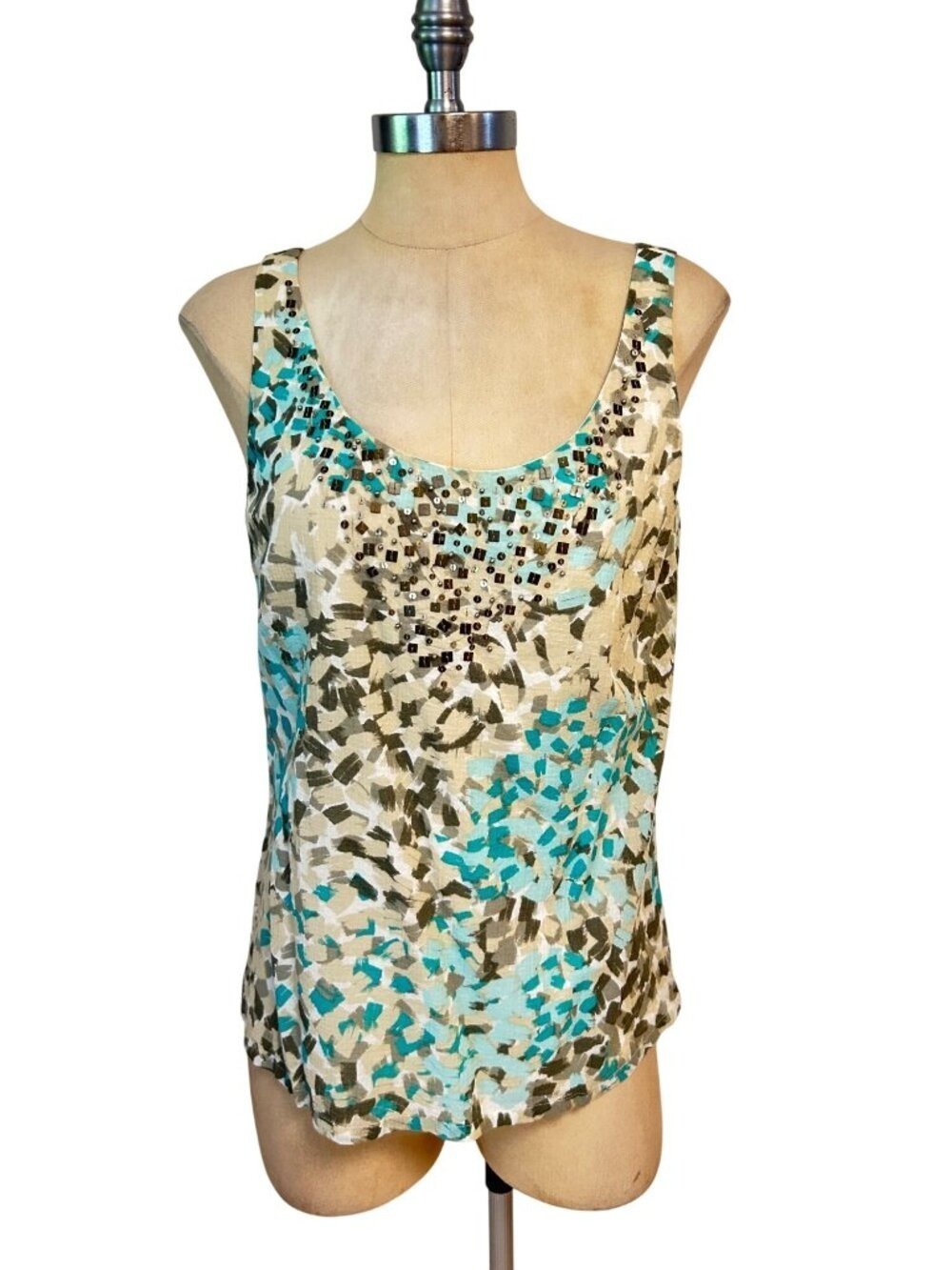 Tommy Bahama Womens Sleeveless Beaded Tank Top Abstract Print Medium